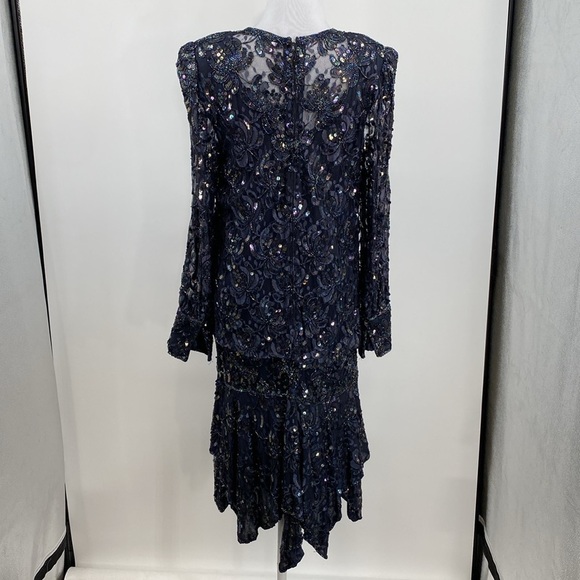 Lillie Rubin Sequin Cocktail Dress Womens Size Small Blue Mesh‎ Vintage Lace - Picture 5 of 13